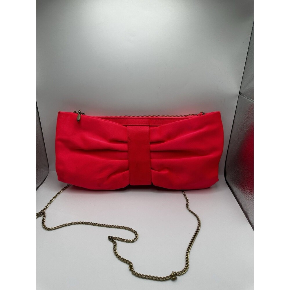 H&M Coral Pink Bow Clutch Crossbody Bag Gold Chain Strap Sati